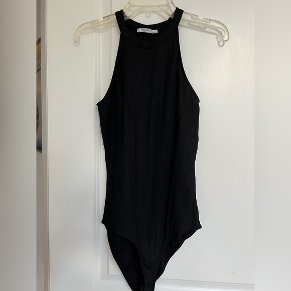 Zara Black Ribbed Halter Neck Body Suit with Snaps Size Medium - Picture 1 of 4